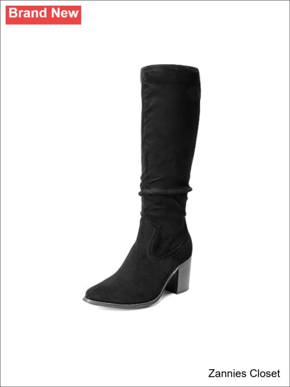 ✨Women's Slouchy Knee-High Chunky Heel Pointed Toe Faux Suede Boots